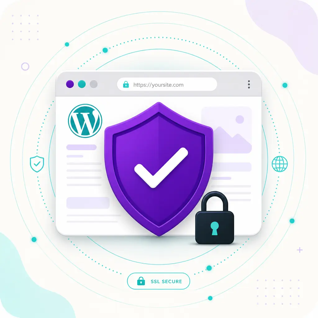 Basic WordPress Security Setup 1 Basic WordPress Security Setup Basic WordPress security setup concept showing a security shield